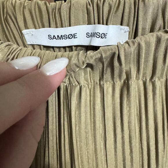 Samsoe Uma Trousers In Elmwood Pleated Wide Leg Pull On Style Gold Size Large - Picture 10 of 14